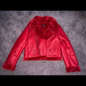 Red Oversized PU Aviator Jacket